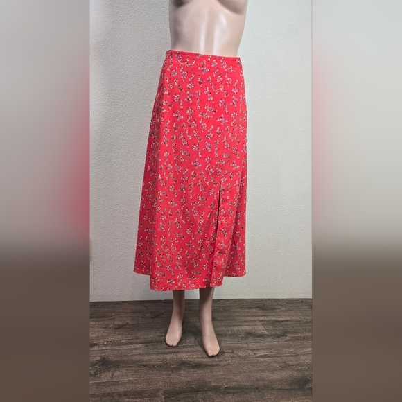 Lulus Bliss Me Red Floral Print Midi Skirt Size Small - Picture 2 of 9